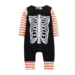 Lingery Newborn Baby Boys Girls Halloween Creative Skeleton Print Stripe Romper Jumpsuit Outfits Clothes 18-24 Months Black