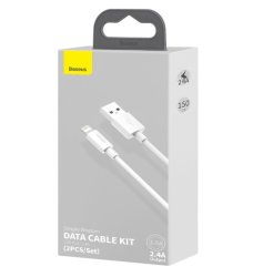 Baseus Usb iphone Data Cable Kit 150CM White 2PK