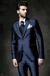 Two Suits - Custom Made Groom Tuxedos Black Best Man Notch Lapel Bridegroom Groomsmen Men Wedding