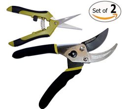Bypass Pruning Shears Kit - Stainless Steel Gardening Hand Pruner And 1 Micro-tip Snip Garden Clipper With Sharp Blades For Comfortable Trimming Set Of 2