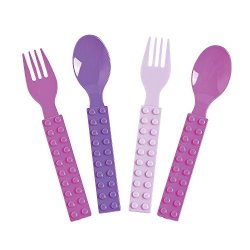 Fun Express - Girl Color Brick Party Fork & Spoon Set For Birthday - Party Supplies - Solid Tableware - Cutlery - Birthday - 16 Pieces