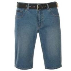Pierre Cardin Mens Web Belt Shorts - Mid Wash Parallel Import