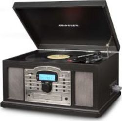 Crosley Troubadour Wooden Entertainment Center With Turntable Black