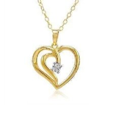 0.05CT Certified Real Natural Round Cut Diamonds 14KT Yellow Gold Heart Pendant Without Chain