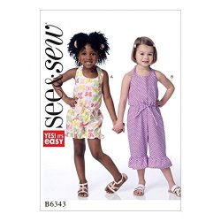 Butterick See & Sew Girls Easy Sewing Pattern 6343 Halter Romper & Jumpsuit