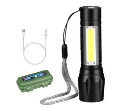 LED Flashlight Torch USB Rechargeable Built-in Battery Zoomable Function - Pack Of 2