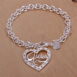 Sterling Silver 925 Filled Ladies Bracelet With "guess" Charm