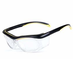 Uninova Light Weight Safety Glass - Clear Anti Fog Scratch Resistant Wrap-around Lenses And Non-slip Grips Uv Protection. Black And Yellow Frames