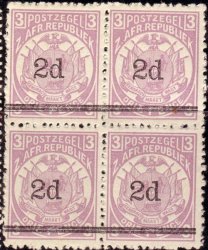 Transvaal 1897 2D Overprint Unmounted Mint Block Reprints