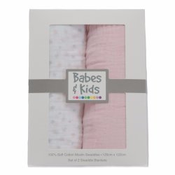 100% Cotton Muslin Swaddle Blanket Gift Set Pink