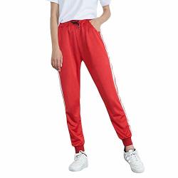 Deatu Ladies Trousers Womens Mid-waist Casual Striped Multi-choice Jogger Sports Pants Harem Pants Trousers RED8 S