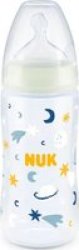 Nuk First Choice+ Glow In The Dark Wide Neck Bottle With Silicone Teat 6 Months And Older 300ML Boy