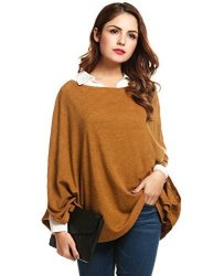 Zeagoo Women's Casual Cloak Sweater Knit Sweater Cape Pullover Round Neck Loose Blouse Tops
