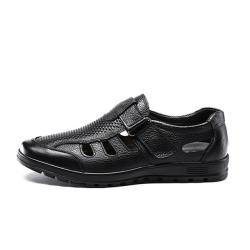 Mens Sandals Genuine Leather Sandals Outdoor Casual Men Leather Sandals For Men Men Beach Shoes - Black 10