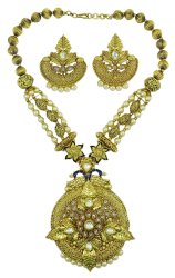 Ethnic Gold Tone 2PC Necklace Earring Set Indian Women Wedding Party Jewelry IMOJ-BNS43B
