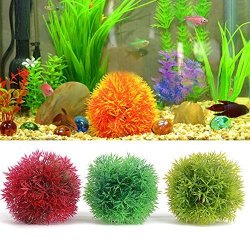 Globaldeal Aquarium Round Artificial Grass Ball Plastic Green Water Plant Fish Tank Decor - Yellow S