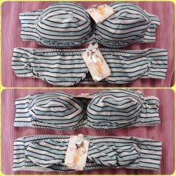 Stretchy Striped Soft Strapless Bikini Tops - Size 36 80 XXL Turquoise