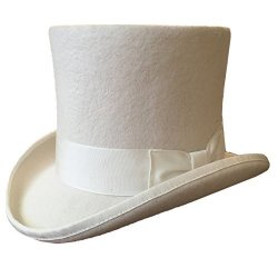 White Wool Felt Men Top Hat Wedding Mad Hatter 7" Tall Topper Hats Xl= 61CM 7 5 8