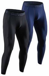 Devops Men's 2 Pack Compression Cool Dry Tights Baselayer Running Active Leggings Pants XL Black navy