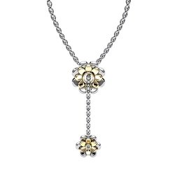 Why Jewellery Dazzling Double Floral Collection Diamond Pendant & Chain in Yellow Gold Plated