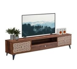 Tv Stand Media Console Wood Table With 3 Storage Drawers - Caramel