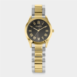 Mens Gold Plated Black Dial Bracelet Watch