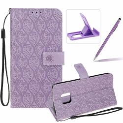 Purple Leather Case For Huawei Mate 20 Pro Strap Wallet Case For Huawei Mate 20 Pro Herzzer Bookstyle Classic Elegant Pretty Flower Design Magnetic
