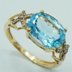 Stunning 9CT Genuine Solid Yellow Gold Blue Topaz And Diamond Ring invest In Gold