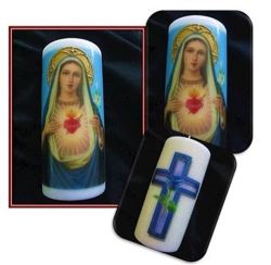 Hand Painted 3D Glitter Enhanced Sacred Heart Of Mary Large Candle - 10CM Wide X 25CM Tall