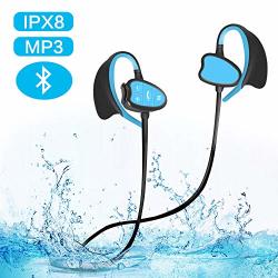 IPX8 Sweatproof Bluetoothearphones With MIC Stereo Wireless In-ear Buds Waterproof Music Player MP3 With 8GB Memorry Green Blue