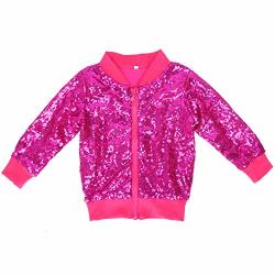 Cilucu Kids Jackets Girls Boys Sequin Zipper Coat Jacket For Toddler Birthday Christmas Clothes Bomber Hot Pink 3-4T