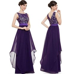 Woaills Ladies Chiffon Dress Women Lace Evening Formal Party Ball Gown Prom Bridesmaid Dress XL Purple