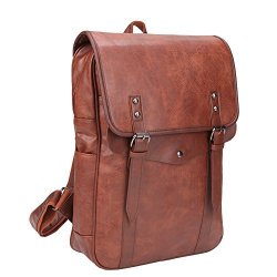 Vintage Freeprint Pu Casual Backpack School Shoulder Bag For Men And Women Fits 14" Laptop Brown
