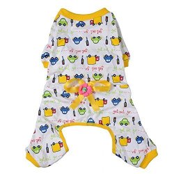 Lovely Pet Pajamas Cotton Cat Dog Home Clothing Kitty Puppy Pet Jumpsuit Flower Pattern S Yellow