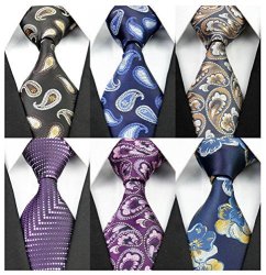 Yanlen Pack Of 6 Classic Men's Silk Polyester Tie Necktie Woven Jacquard Neck Ties Set 4