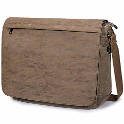 Laptop Messenger Bag 15.6 Inch Pu Leather Crossbody Bag S-zone Canvas Water Resistant Satchel Shoulder Briefcase