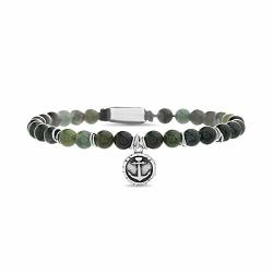 Steve Madden Men's Green Simulated Jade And Simulated Serpentine Anchor Disc Charm Beaded Adjustable Bracelet In Stainless Steel