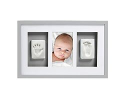 Pearhead Babyprints Newborn Baby Handprint And Footprint Deluxe Wall Photo Frame & Impression Kit Gray