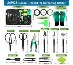 24 Piece Bonsai Tree Tool Kit Garden Pruning Shears Trimming