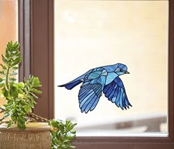 Bird - Blue In Flight - Stained Glass Style See-through Vinyl Window Decal - Copyright 2015 Yadda-yadda Design Co. Variations Available Md 5.75W X 4H