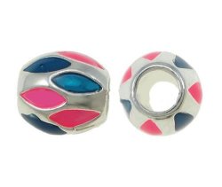 European Style - Drum - Spacer Beads With Pink And Blue Enamel
