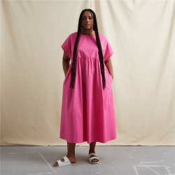 Women&apos S Canvas Babydoll Trapeze Midi Dress Pink