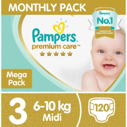 Pampers Premium Care Size 3 Monthly Pack - 120 Nappies 6 -10KG