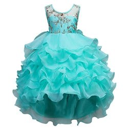 Castle Ibtom Ruffle Flower Girl Princess Dress For Wedding Pageant Party Ball Gown Birthday Cocktail Tutu Retro Vintage Bridesmaid Turquoise Green 5-6 Years