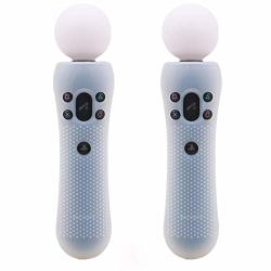 2 Pcs Silicone Rubber Cover Anti-slip Protective Skin Case For Playstation PS4 VR Move Ps Move Motion Controller White