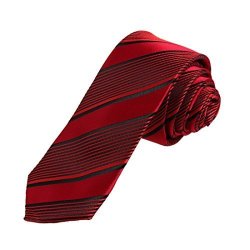 Dan Smith DAE7A22B Red Black Stripes Microfiber Skinny Tie British Thin Tie