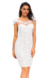 White Floral Lace Cut Away Detail Dress Formal Cocktail Party Night Club Evening Wear