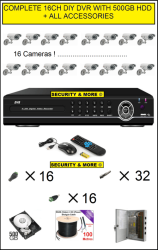 Complete 16ch Diy Dvr With 500gb Hdd+ 16 Cameras + Cable & Accessories