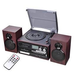 Aw Classic Bluetooth Record Player System W 2 Speakers 3-SPEED Stereo Turntable System Cd cassette Player Am fm