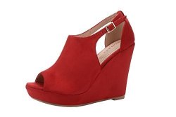 Mila Lady Lisa 2 Women's Platform Wedges Cutout Side Straps Peep-toe Ankle Bootie Heeled Sandal. RED10